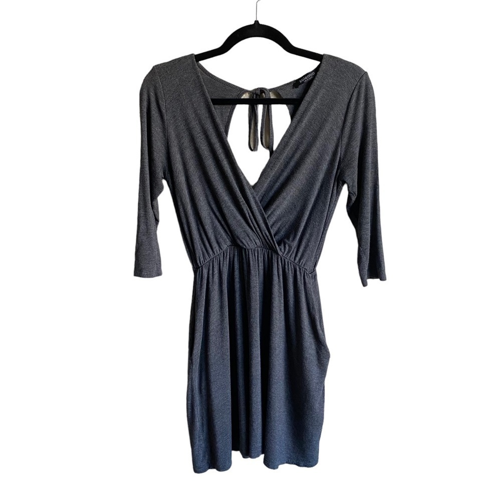Solemio Los Angeles Grey Quarter Sleeve Dress Size S - Soft with Back Tie Detail